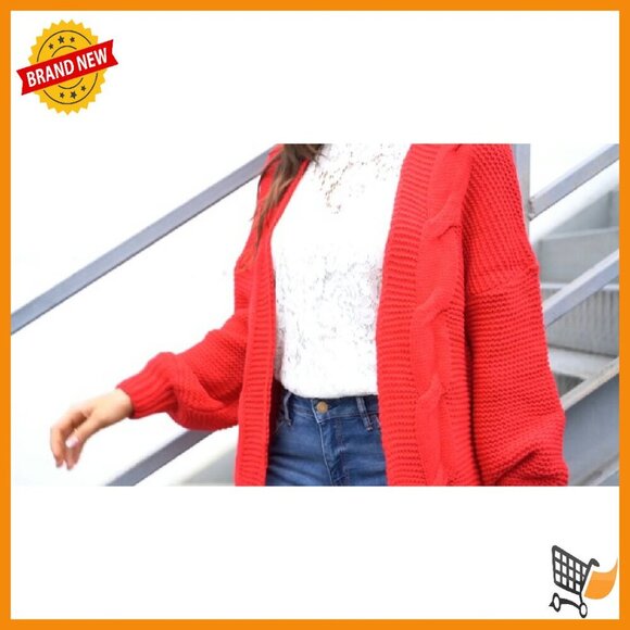 Oversized Chunky Knit Cardigan Open Front Lantern Sleeve Sweater - Picture 7 of 7